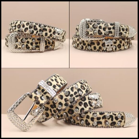 Rhinestone Skull Leopard Belt Punk Studded Western Cowgirl main image 3